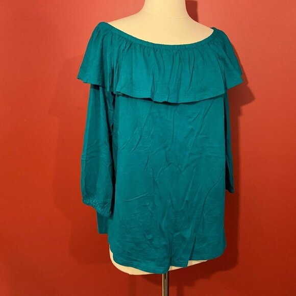 J.Jill Women's Mediterranean Ruffle Neck Shirt - Size LP - NWT - Picture 2 of 4
